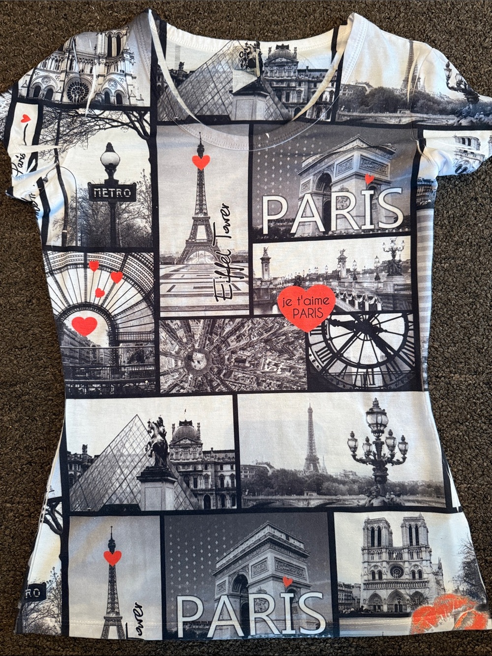 Paris Graphic Short Sleeve Tee - Black & White with Red Accents